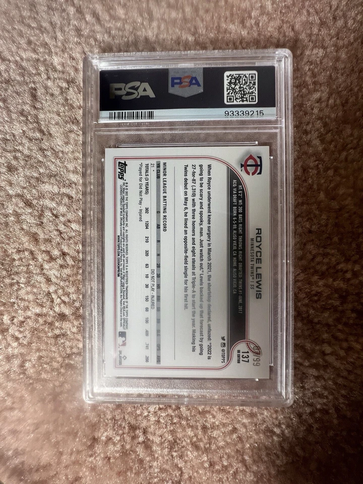 Royce Lewis RC Topps UK Edition Big Ben #137 /99 PSA 9 Population 4 Red SP Mint - Image 2 of 4
