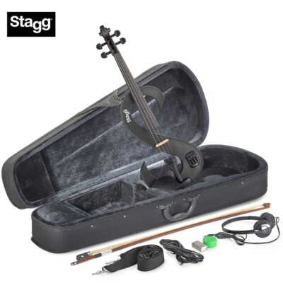 Stagg EVN 4/4 S-Shaped Electric Violin Metallic Black w/ Case, Bow, Headphones