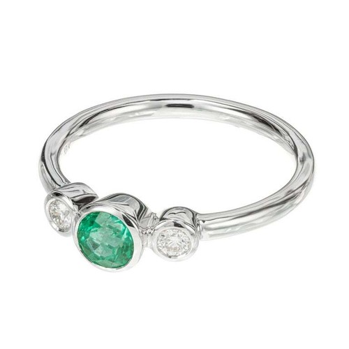 Anello di fidanzamento tre pietre Peter Suchy .39 carati smeraldo diamante oro bianco - Foto 3 di 7