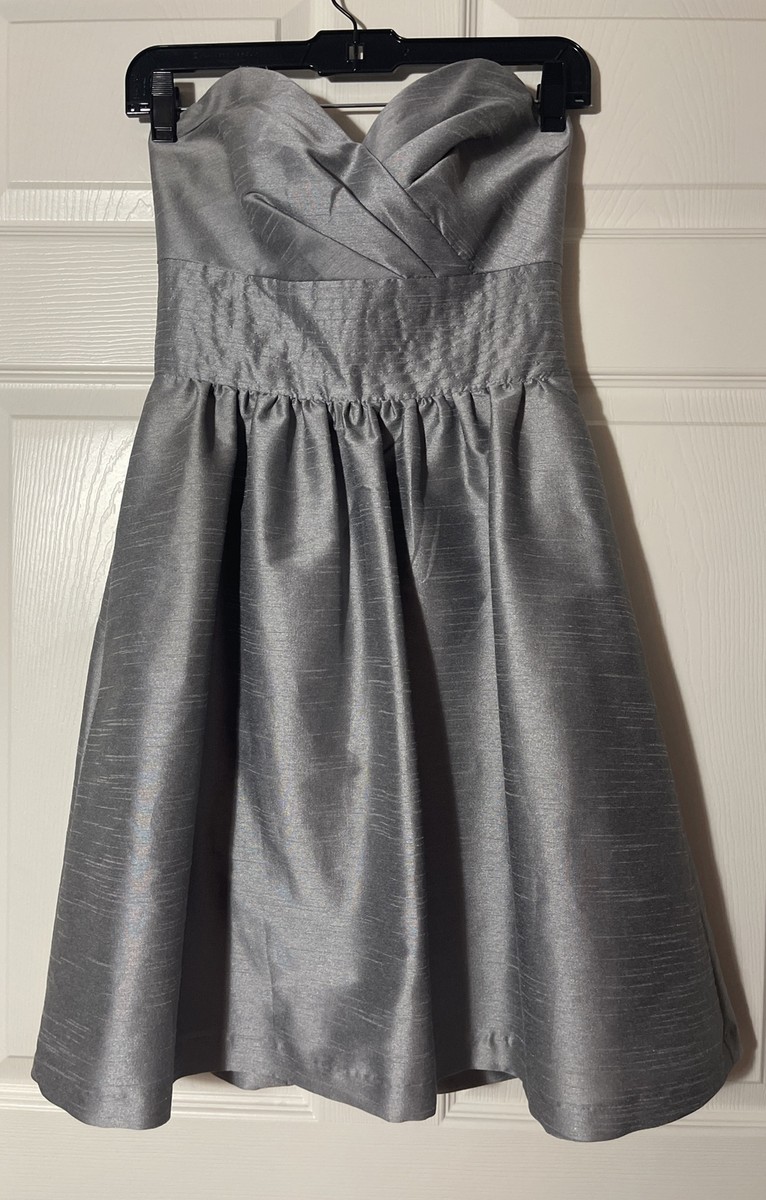 Alfred Sung Dress Size 4 Strapless Pewter Gray Fit & Flare Silk Dupioni pockets Alfred Sung Dress Size 4 Strapless Pewter Gray Fit & Flare Silk Dupioni pockets