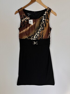 NWT AGB Womens Dress 6P Brown Black Cheetah Business Date Night Animal Workwear