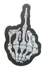 Skeleton Middle Finger, Flip Off Skull Hand Iron-On/Sew-On Patch, Punk Biker