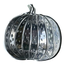 Sonoma Home Goods Metal Holiday Pumpkin Shaped Bowl Silver Tone Aluminum 8"