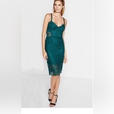 Express Green Piped Lace Dress