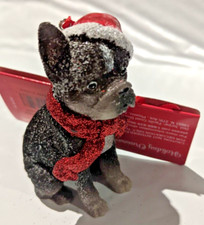 English Bulldog Christmas Ornament with Santa Hat - Figurine Ornament - NEW