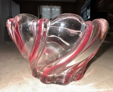 Mikasa Peppermint Red Swirl Crystal Glass Candy Bowl 2.5”T 4”D
