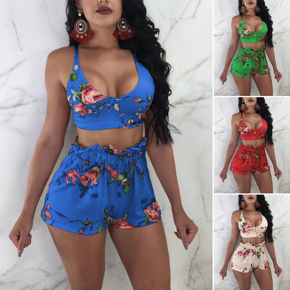 Beach Summer Women Two-Piece Floral Romper Shorts Jumpsuit Set Outfits | eBay