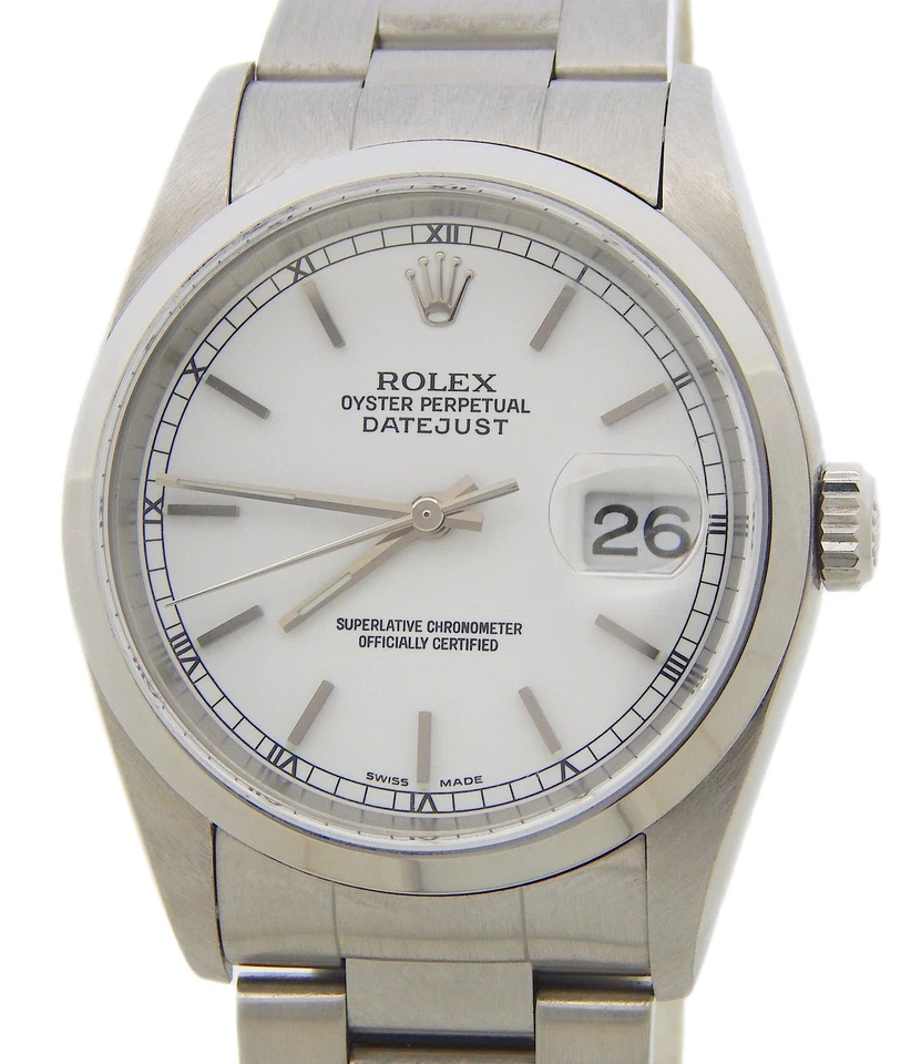 Rolex Datejust Hombre Reloj Acero Inoxidable Zafiro Oyster Banda Esfera Blanca 16200