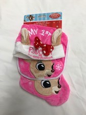 Rudolph Red Nose Reindeer Baby's 1st.Christmas Hat, Bib  Stocking NWT C-12