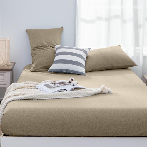 Extra Soft Stretchy Jersey Fitted Sheet 30cm Deep Washed Cotton Summer Bed Sheet - Picture 50 of 63