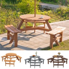 Garden Round Table Chair Benches Wooden 6 Seater Patio Umbrella Hole Refurbished