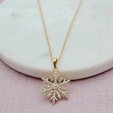 1.20Ct Round Real Moissnaite Snowflake Pendant 14K Yellow Gold Plated Free Chain