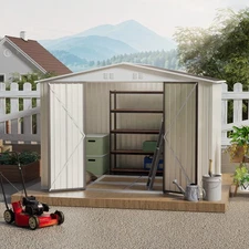 10'x8' Outdoor Garden Shed Aluminum Alloy Frame with Hinge Door,Foundation White
