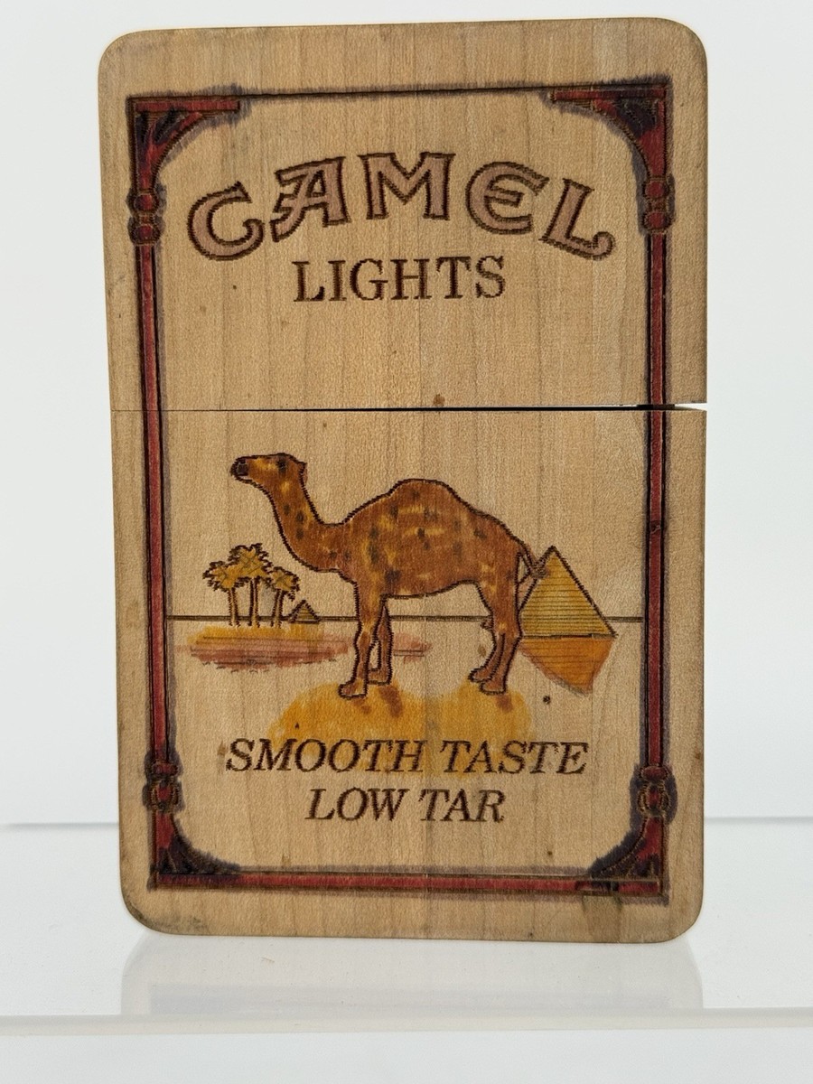 Vintage Camel Lights Cigarette storage Wooden Box engraved and painted  details
