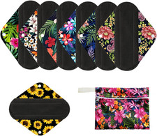 7Pcs Reusable Menstrual Pads 1 Mini Wet Bag 6 Bamboo Charcoal Liners