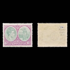 8222: St Kitts Nevis SG74 6d Purple & Ggreen 1938 Sc#85a Mi78Ca Mint MLH C£200