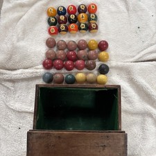 Vintage Pool/Snooker Balls In Wooden Box