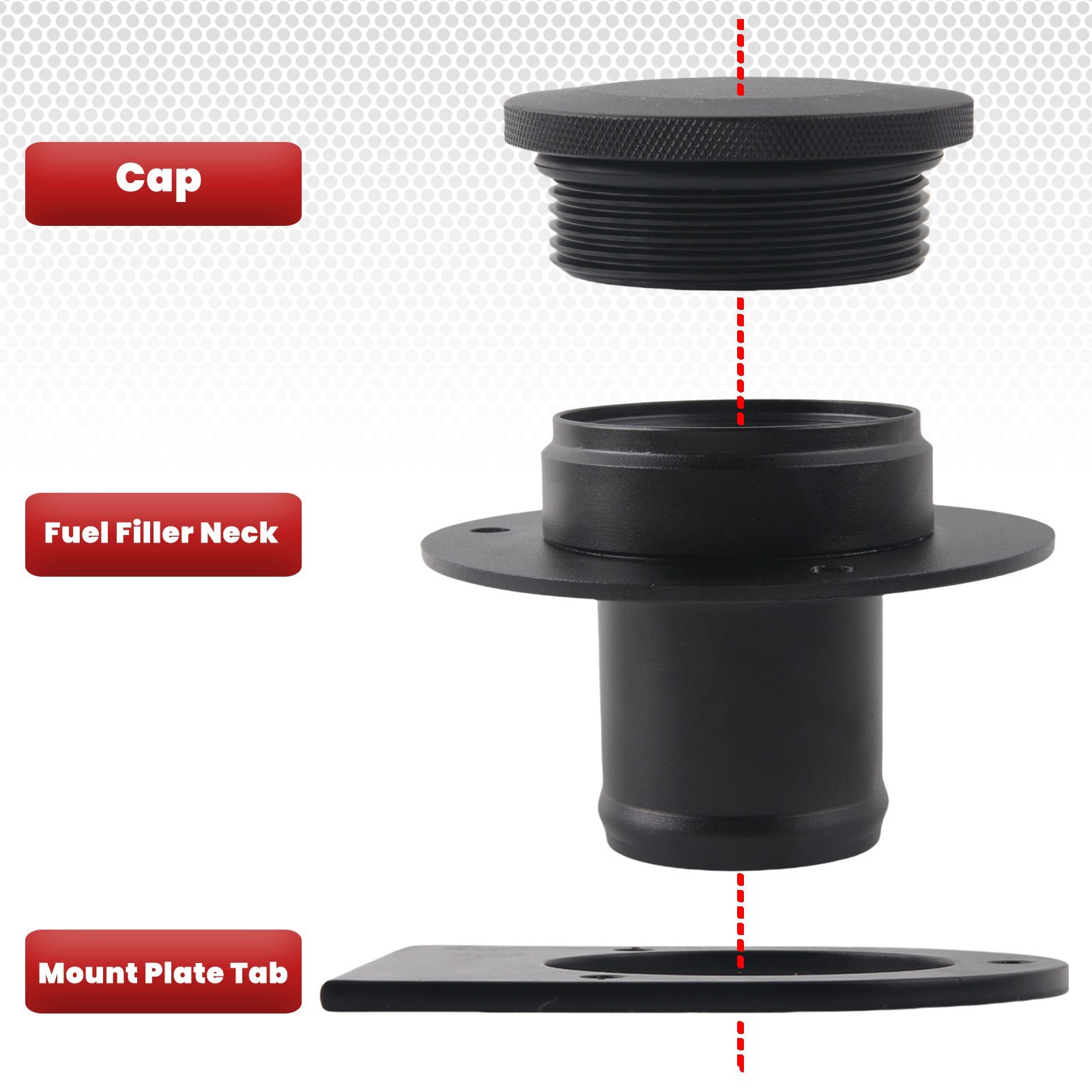 17-2530 Remote Fuel Tank Filler Neck For 2" Hose with cap & mount bracket black