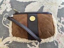UGG Australia Scamosciato Shearling Borsa da Polso Marrone Castagna Bordo in Pelle Logo