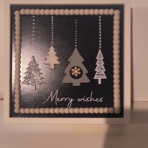 Homemade Personalized Christmas Greeting Card "Merry Wishes" Trees Design