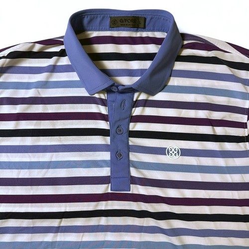 G/FORE Favorite Stripe Tech Golf Polo Shirt Mens Size L Ice Blue Striped Stretch - Picture 2 of 9