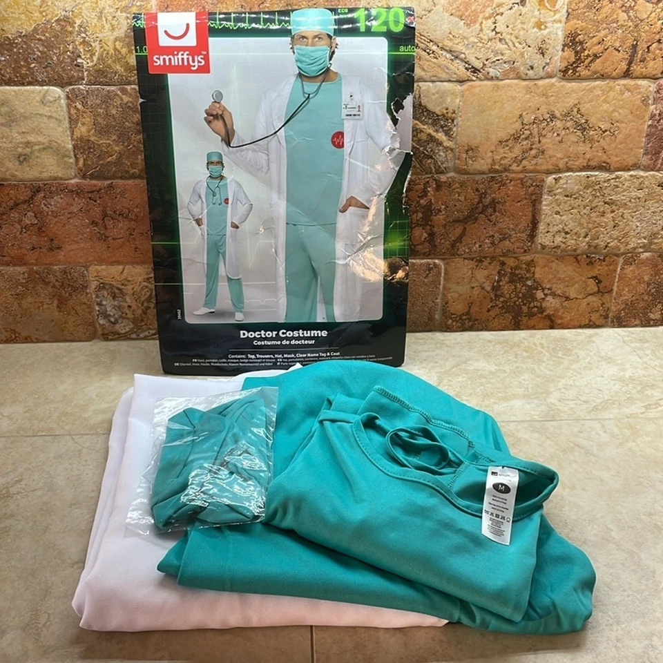 Smiffys Men’s Doctor Costume Top Trousers Hat Mask Coat Halloween Party Size M - Image 3 of 4
