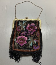 Antique Beaded Purse Handbag Vintage Floral Flower Patterns