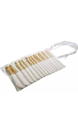 CURTZY Bamboo Crochet Hooks with Cotton Case - Set of 16 Sizes 2-12mm Knitting Needles