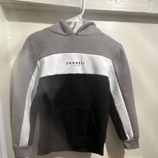 Sonneti Colorblock Pullover Hoodie Gray White Black Logo Pockets Size Youth M