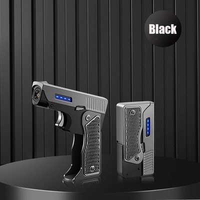 Folding Gun Torch Lighter Windproof Blue Jet Flame  Lighter USB Rechargeable