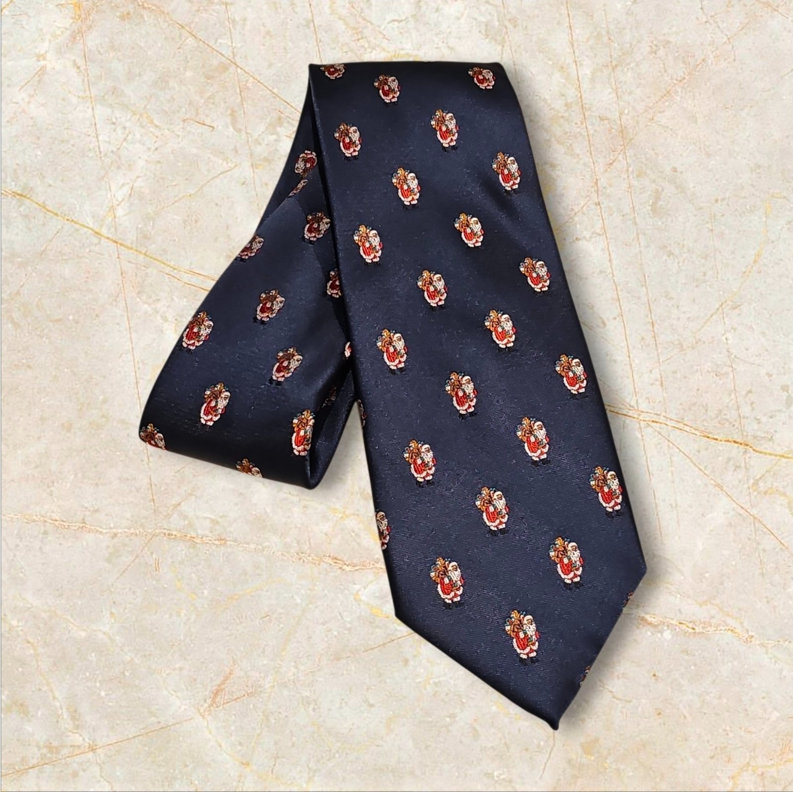 Navy Christmas Necktie with Santa Claus Design Holiday Tie for Men