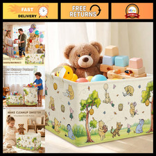 Neutral Classic Winnie Bear Rectangle Baby Nursery Storage Basket - Cute Funct