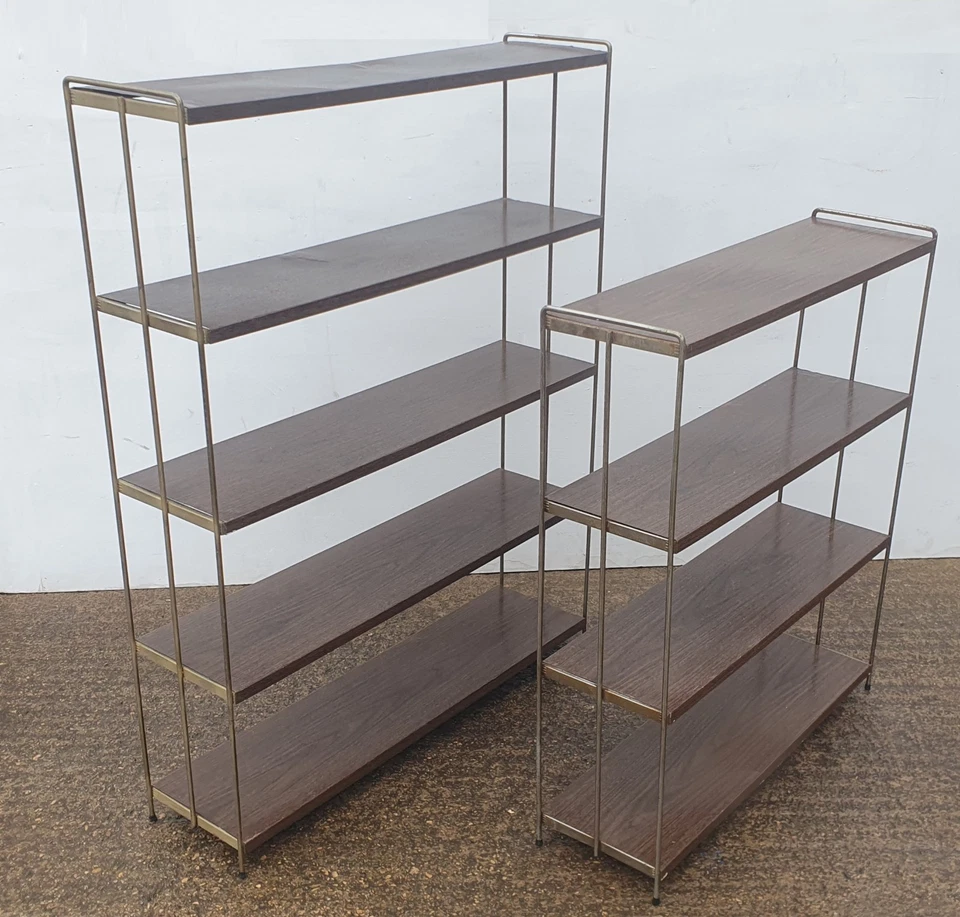Mid Century Metal Teak Effect Ladderax Style Modular Shelving - Image 4 of 4