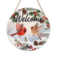 Welcome Winter Sign for Front Door Decor 12" x x 0.2", Bird