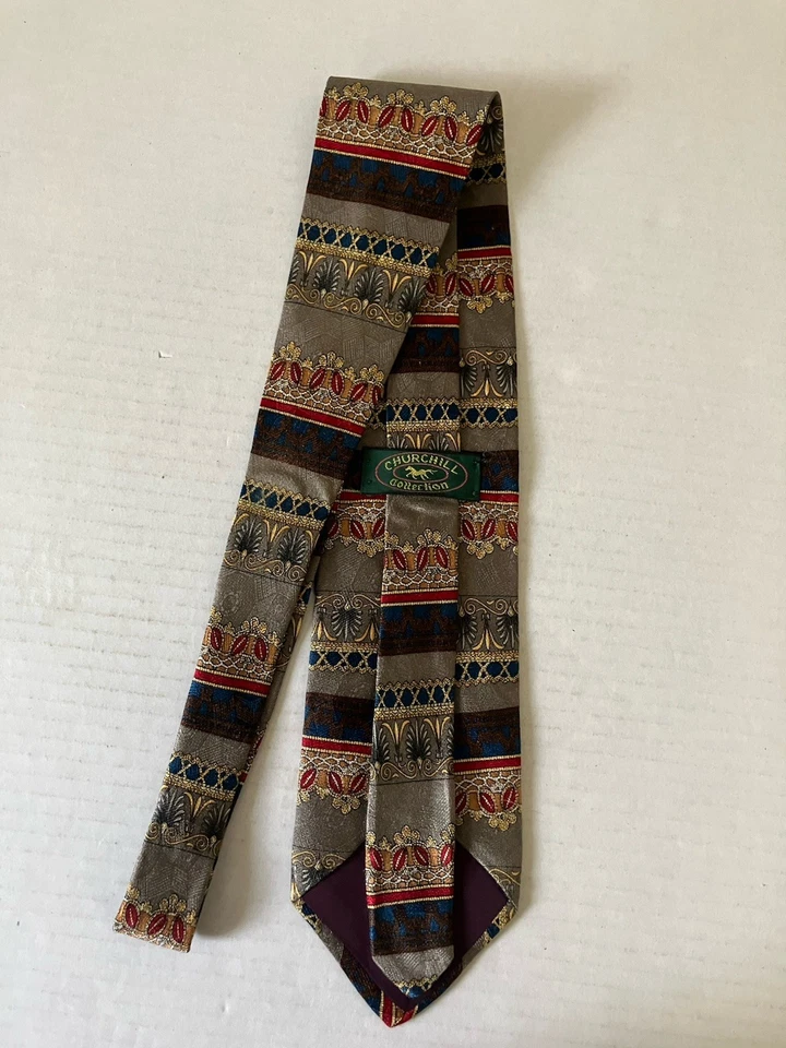 Churchill Collection 男式领带丝绸缎多色艺术装饰条纹 60 — 第 3/4 张图片