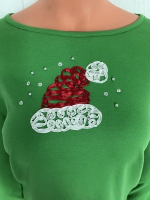 Classic Elements Green 3/4 Sl Crew Neck T-Shirt w/ Santa Embellishment NWOT SZ S