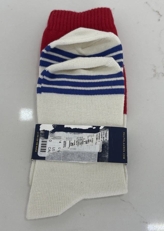 Calcetines POLO Ralph Lauren REPREVE para mujer (1 par) blancos con rayas rojas nuevos con etiquetas Foto 4 de 4