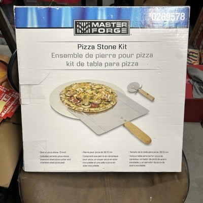 Master Forge Pizza Stone Kit, 15'' ceramic stone, stainless pizza Peel 12 , Cuter