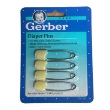 Gerber 4pc Yellow Diaper Pins Stainless Steel VINTAGE 1991 BRAND NEW 
