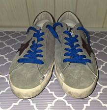 Golden Goose Super-Star Gray Suede Sneakers Blue Laces Burgundy Star EU 41