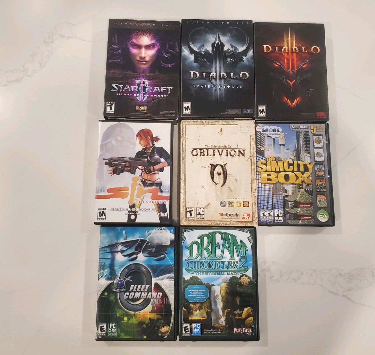 Diablo 3 pc box lot Expansion Starcraft 2 Sin Oblivion Sim City Box windows xp