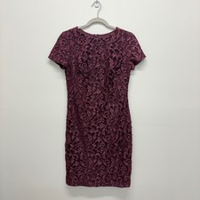 Lauren Ralph Lauren Burgundy Floral Lace Sheath Dress Short Sleeve Wine Size 4