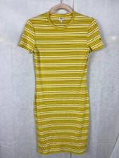 Calvin Klein Dress Size S Yellow White Shift Bodycon Short Sleeve