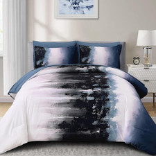 Ombre Blue Comforter Set Queen Size Gradient Navy Blue Black Boho Bedding Set fo