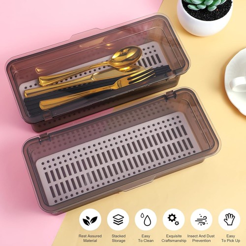 4 PCS Flatware Tray W/ Lid & Drainer Silverware Tray W/ Lid Plastic Utensil - Picture 7 of 7