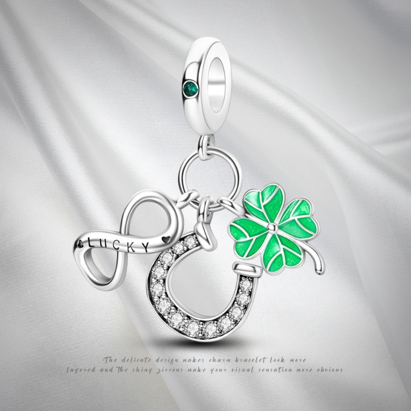 KUNSIR 925 Sterling Silver DIY Charm For Bracelet Clover Infinity Charm Pendant