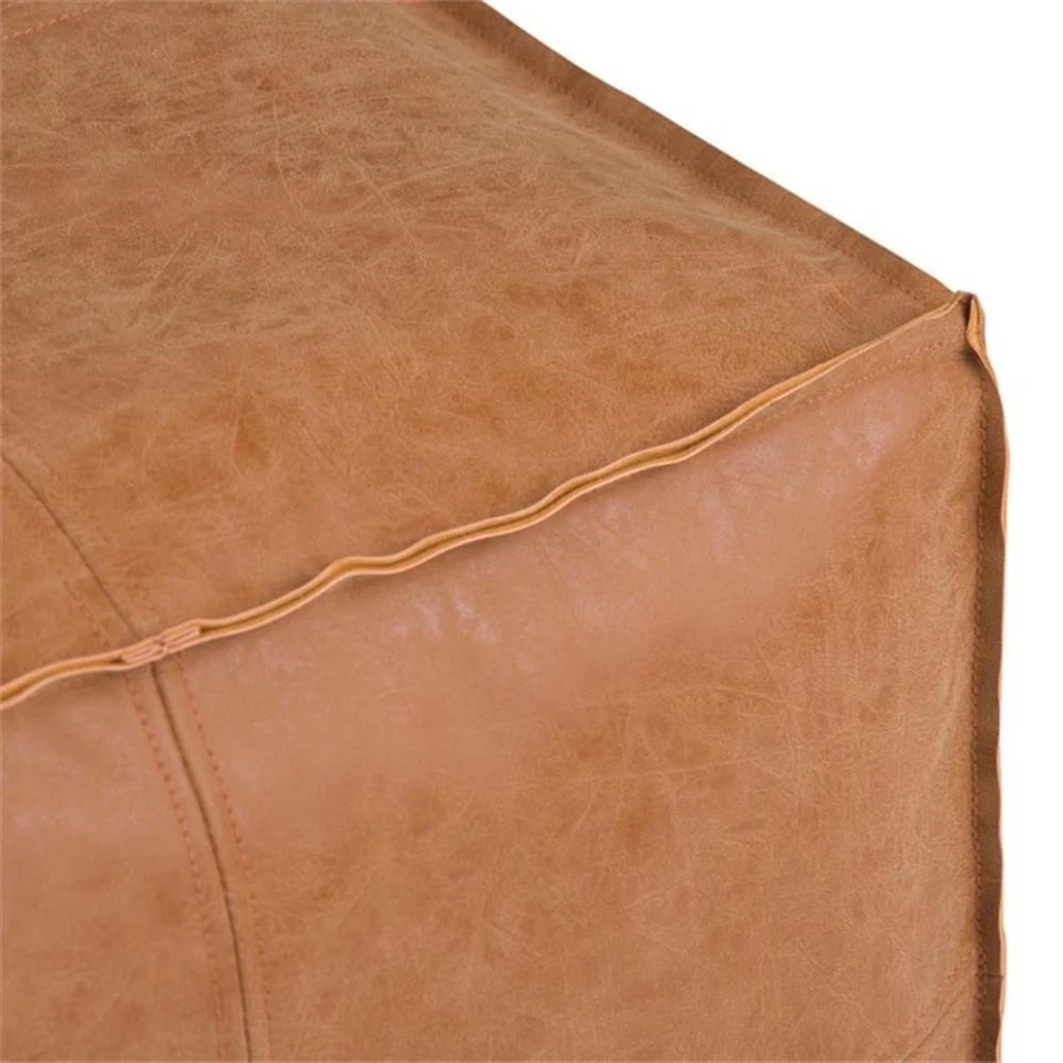 Maklaine Modern / Contemporary Square Pouf in Distressed Brown Faux Leather - Image 3 of 4