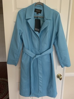 Badgley Mischka Women's Sea Blue Single-Breasted Sleek Cut Trench Coat  Size L/G