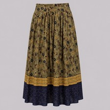 Sag Harbor Petite Floral Midi Skirt Olive Navy Blue Rayon Pleated Vintage 2861 M