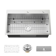 Stainless Steel Drop-In 30x18 Inch Modern Single Bowl Topmount Kitchen Sink C...